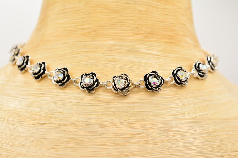 Premier Designs Vintage Choker Necklace Aurora Borealis Rhinestone Crystal 9J